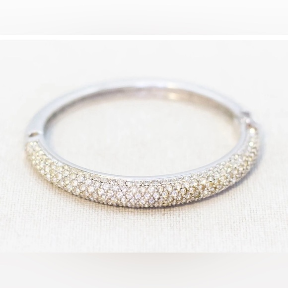 Christian Dior  Shimmering Crystals Hinged Bangle 7 Inch in silver tone - Picture 4 of 4